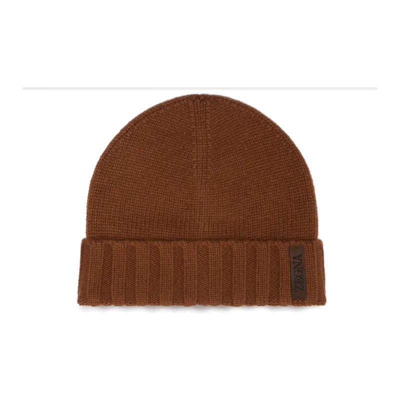 Zegna Cashmere Calfskin Beanies Unisex Brown-0