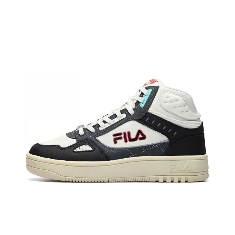 FILA Glory Mid Cushioning Anti Slip And Wear Resistant High Top Vintage Basketball Shoes Women's Black White-0
