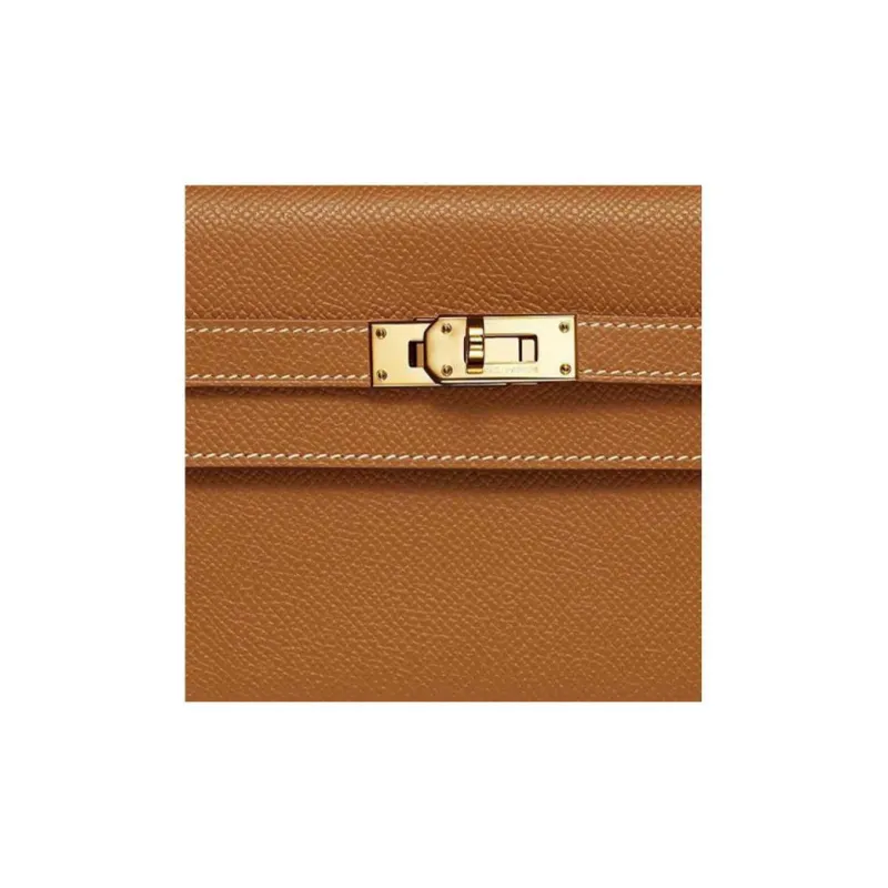 HERMES Epsom Calfskin Wallet Women's 37 Gold Brown-2