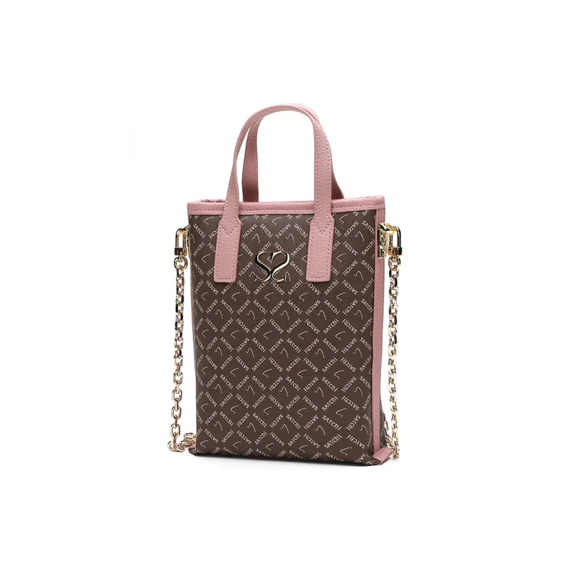 Satchi PVC Handbag Shoulder Bag Chain Pack Small Size Women's Khaki & Pink-1