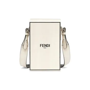 FENDI Calfskin Box Bag Cell Phone Pouch Shoulder Bag Crossbody Bag Unisex White