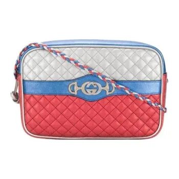 GUCCI Calfskin Handheld Shoulder Bag Women's Red & Blue & Silver