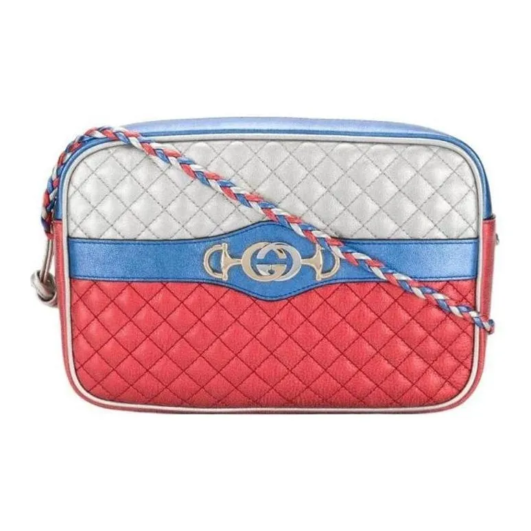 GUCCI Calfskin Handheld Shoulder Bag Women's Red & Blue & Silver-0