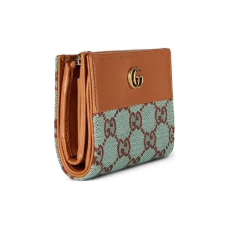 GUCCI Canvas With Leather Coin Purse Women's Light Blue & Brown-1