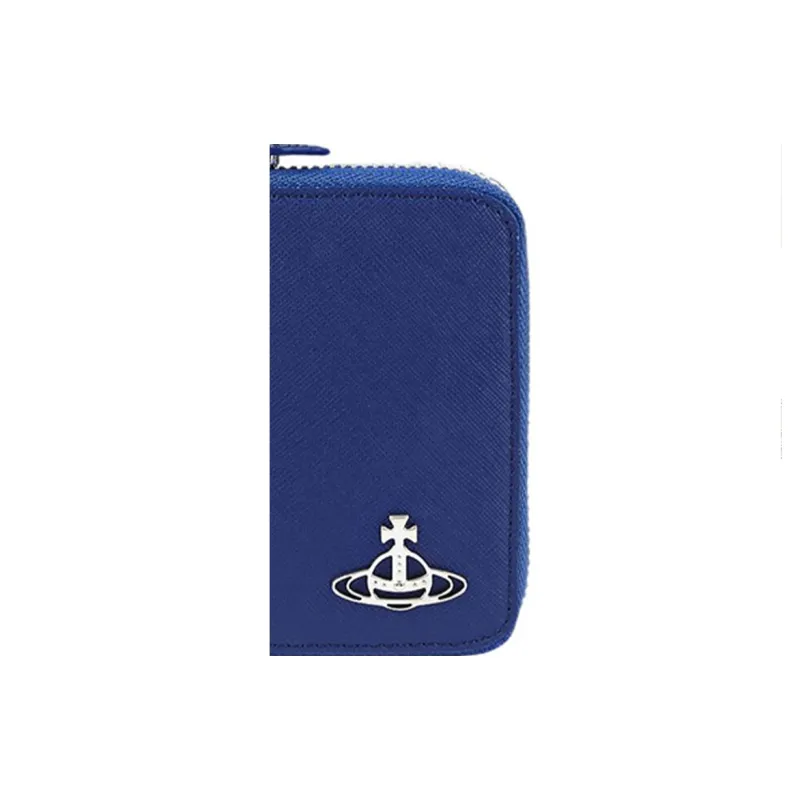 Vivienne Westwood Saffiano Cow Leather Coin Purses Wallets Women's Blue-3