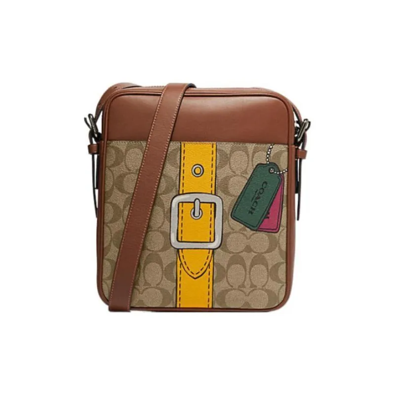 COACH Hudson Cow Leather Shoulder Bag, Crossbody Bag Trumpets Men's Brown-0