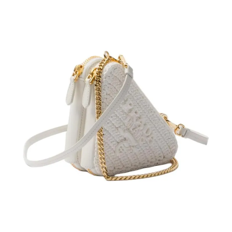 PRADA Woven Fabric One Shoulder Crossbody Clutches Mini Women's White-1