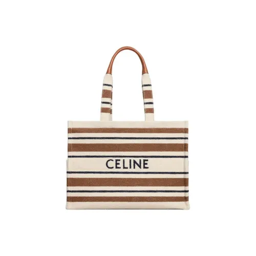 CELINE Fabric Handbag Large Size Women's Brown & White