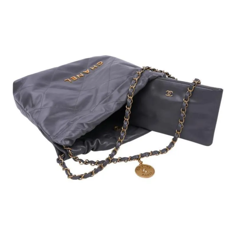CHANEL 22Bag Bright Calfskin Tote Bag, Shopping Bag, Shoulder Bag, Handbag Trumpets Women's Dark Gray-1