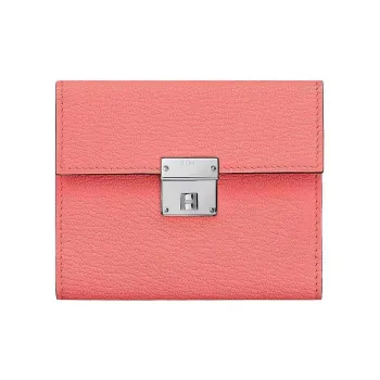 HERMES Clic Mysore Goat Skin Card Holder Wallet Mini Women's K4 Rose D'Ete Summer Rose Pink