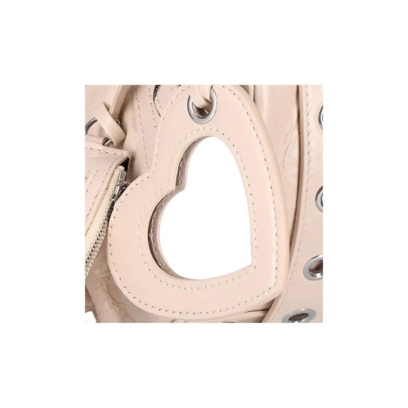 Balenciaga Le Cagole Leather Shoulder Bag Small Size Women's Beige-4
