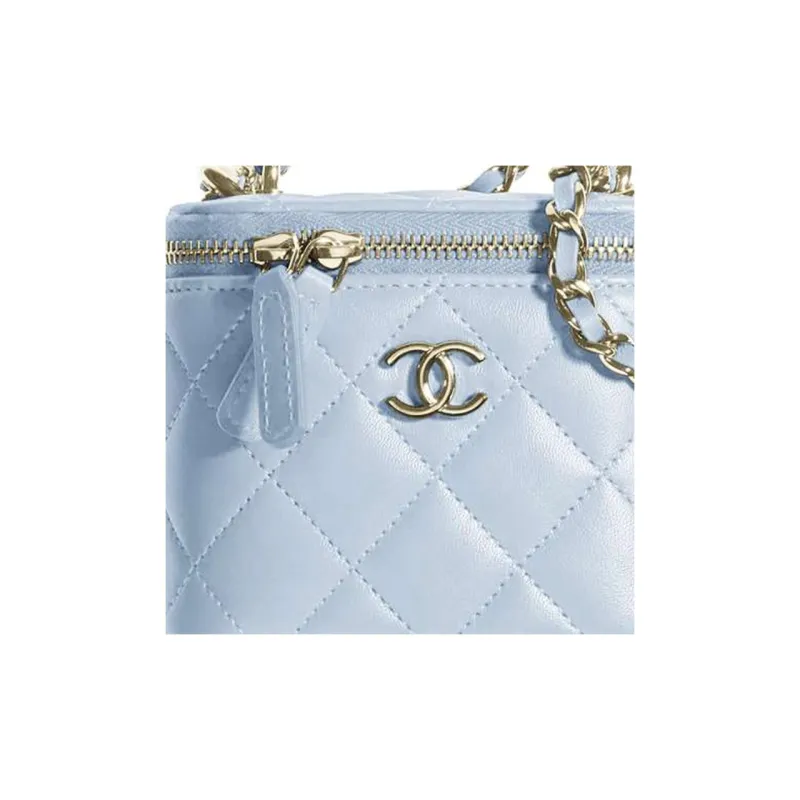 CHANEL Sheepskin Box Bag, Small Box Shoulder Bag, Crossbody Bag Mini Women's Baby Blue Light Blue-5