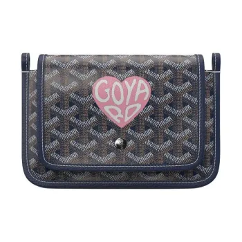 GOYARD Plumet Canvas With Leather Envelope Bag, Crossbody Bag, Shoulder Bag Unisex Dark Blue & Light Pink Small Heart