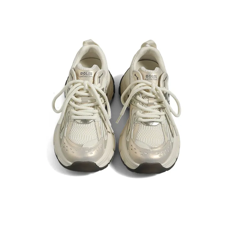 DOLIN COLLECTION Chunky Sneakers Women's Low Top Pearl White, Champagne Gold-5