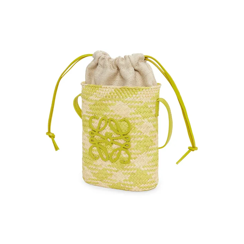 LOEWE Iracap Palm Fiber With Cow Leather Shoulder Bag, Crossbody Bag Women's Natural & Lime Green-2