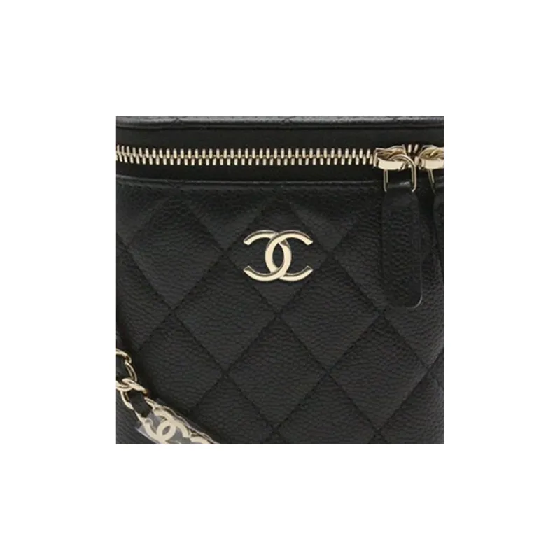CHANEL Grain Cow Leather Makeup Bag Chain Bag Makeup Case Women's Black-5