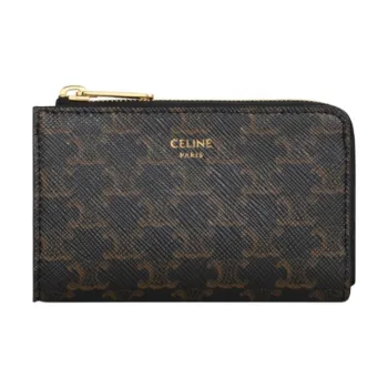 CELINE Triomphe Arc De Triomphe Canvas Clutch Wallet Coin Purse Mini Men's Black & Tan