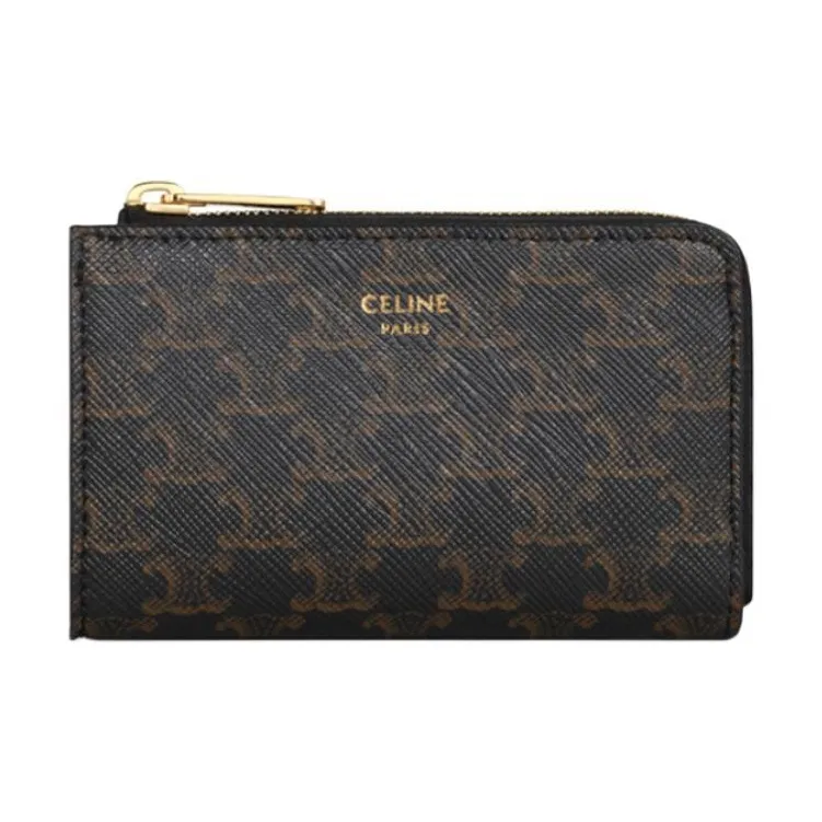 CELINE Triomphe Arc De Triomphe Canvas Clutch Wallet Coin Purse Mini Men's Black & Tan-0