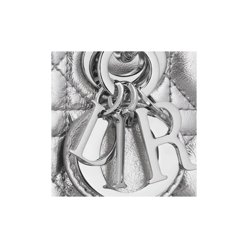 DIOR Lady D-JOY Pleated Cow Leather Shoulder Bag Crossbody Bag Handbag Small Size Women's Silver-6