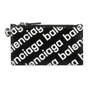 Balenciaga Calfskin Coin Purse Wallets Card Holders Men's Black