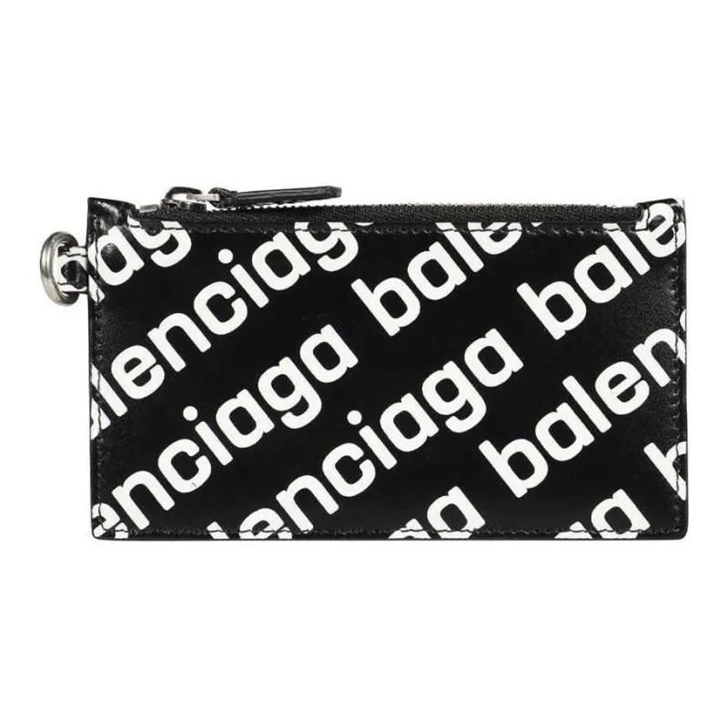 Balenciaga Calfskin Coin Purse Wallets Card Holders Men's Black-0