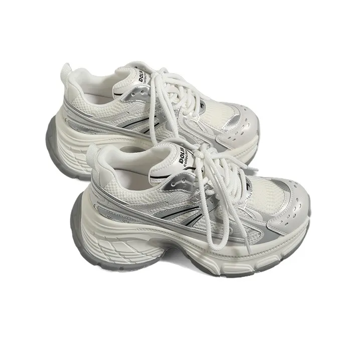 DOLIN COLLECTION Chunky Sneakers Women's Low Top Pearl White, Champagne Gold-3