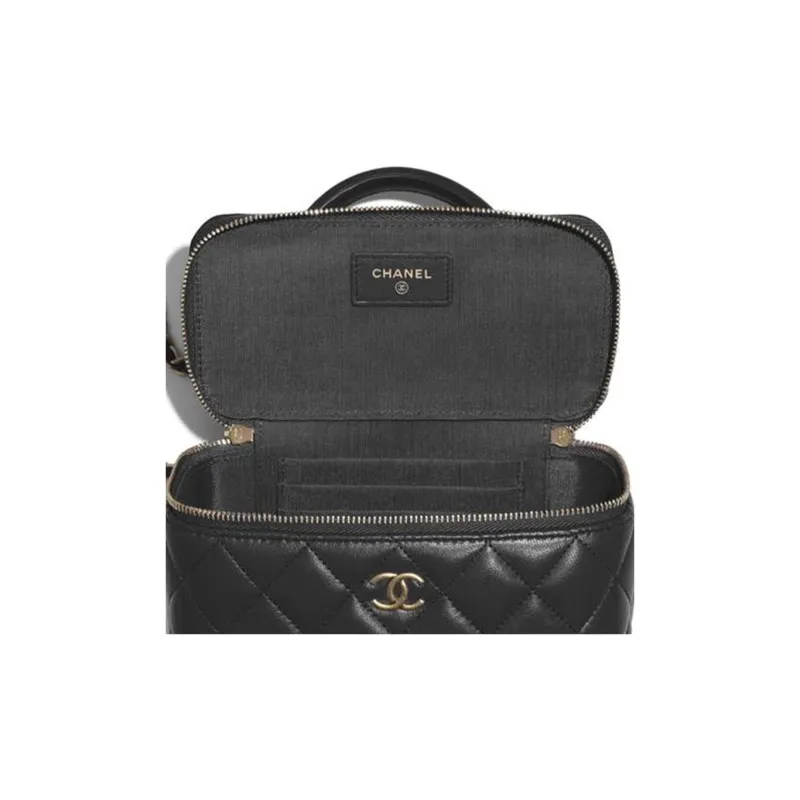 CHANEL Sheepskin Toiletry Bag, Box Bag, Handbag, Shoulder Bag, Crossbody Bag, Mirror Not Included Women's Black-2