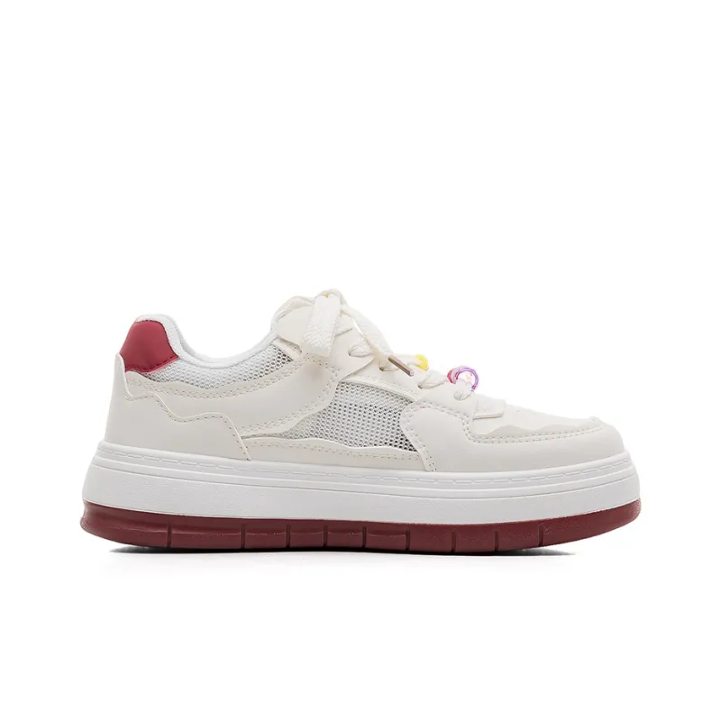 Warrior Warrior Wear Resistant Slip Resistant Low Top Skateboard Shoes Women's White Burgundy-1