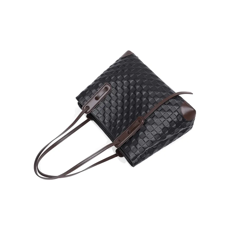 MILLIE'S Cow Leather Handbag Shoulder Bag Tote Bag Shopping Bag Large Size Women's Black & Coffee/Pure Black-4
