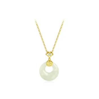 FANCI 925 Sterling Silver Necklace Pale Greenish White Jade Women's