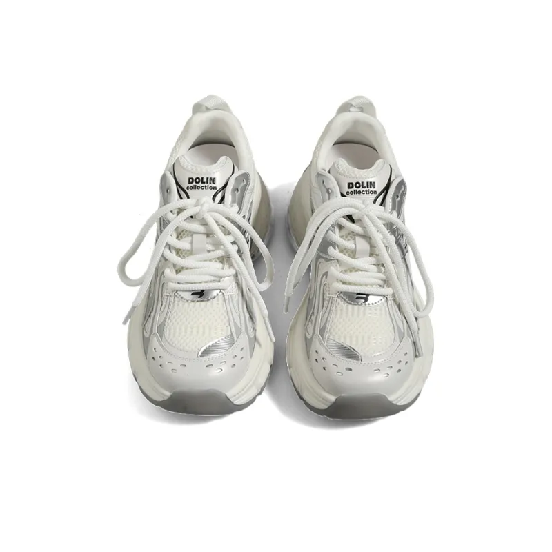 DOLIN COLLECTION Chunky Sneakers Women's Low Top Pearl White, Champagne Gold-1