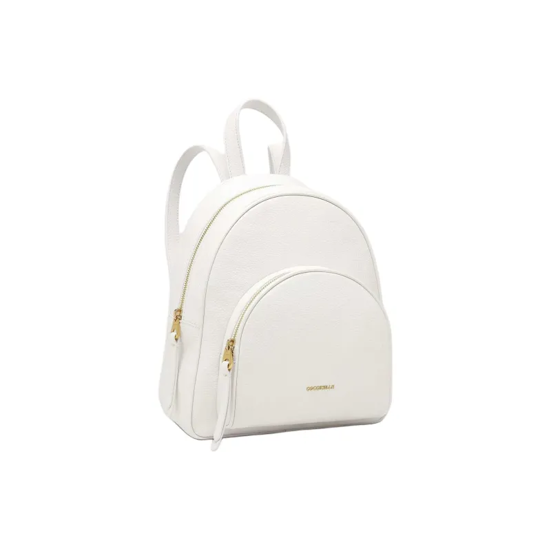 COCCINELLE Grained Leather Backpack Medium Size Women's White-1