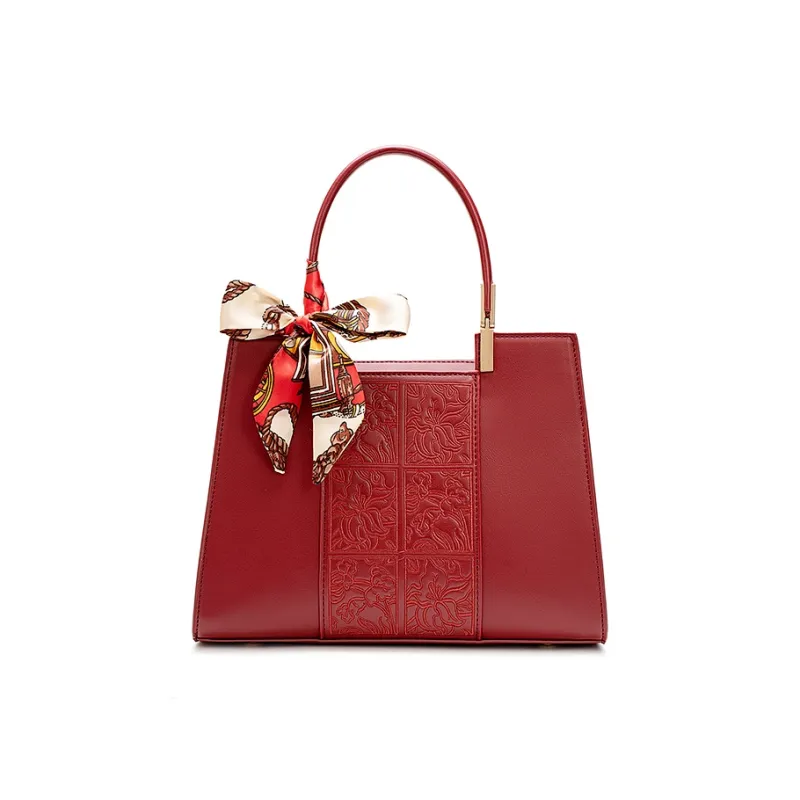 Vigno Synthetic Leather Mom's Handbag Shoulder Bag Crossbody Bag Medium Size Women's Red/Apricot-2