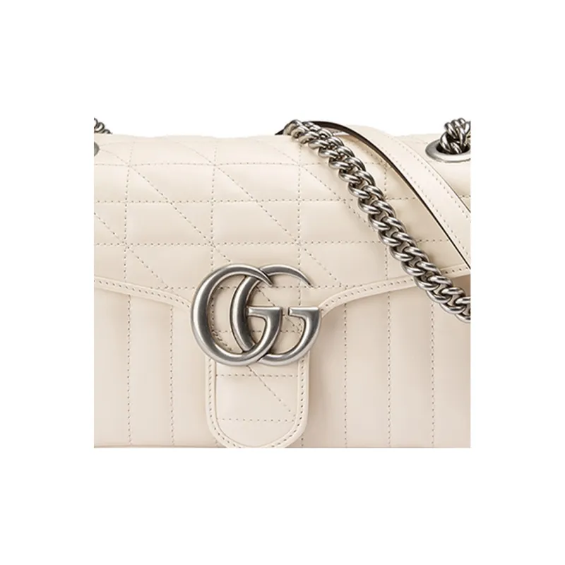 GUCCI GG Marmont Leather Shoulder Bag Crossbody Bag Small Size Women's White-6