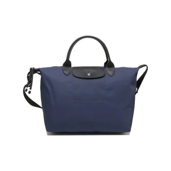 LONGCHAMP Le Pliage Energy Cow Leather Trim Shoulder Bag, Crossbody Bag, Handbag Medium Size Women's Blue