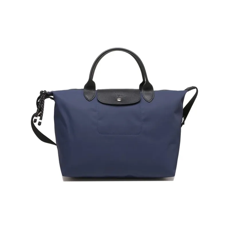 LONGCHAMP Le Pliage Energy Cow Leather Trim Shoulder Bag, Crossbody Bag, Handbag Medium Size Women's Blue-0