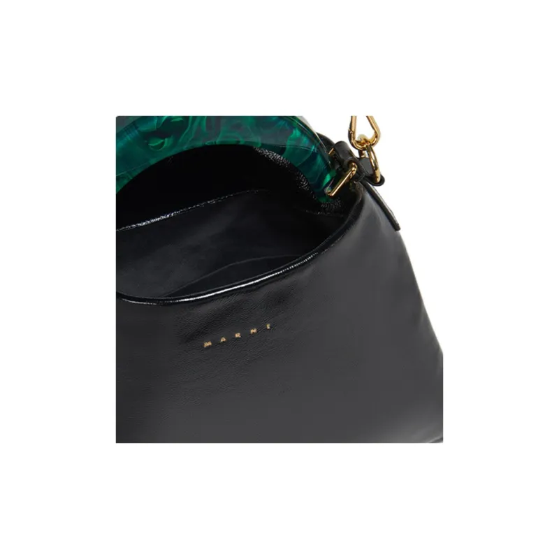 MARNI Leather Hobo Bag Shoulder Bag Crossbody Handbag Small Size Women's Black-3