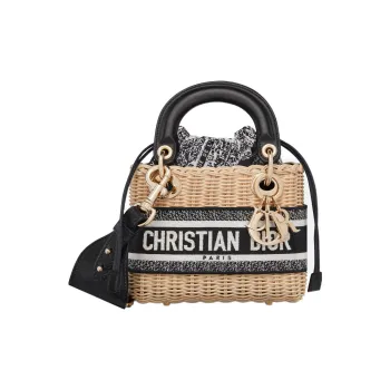DIOR Lady D-Lite Wicker With Canvas Dior Bag Shoulder Bag Crossbody Bag Handbag Mini Women's Black/White