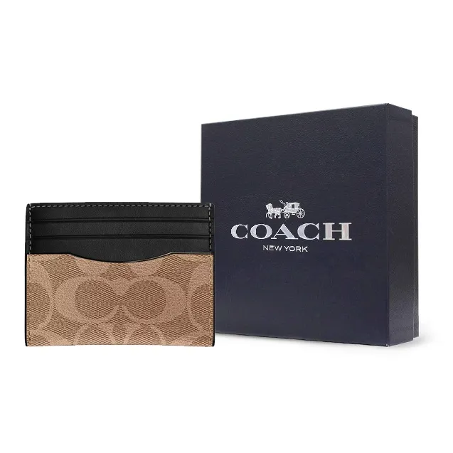 COACH Card Case Coated Canvas With Refined Calfskin ID Card Holder Card Holder Unisex Bronze & Tan-3
