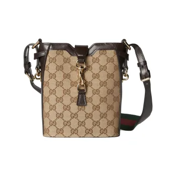 GUCCI Canvas With Leather Binding Bucket Bags Shoulder Bag Crossbody Bag Small Size Women's Beige & Ebony