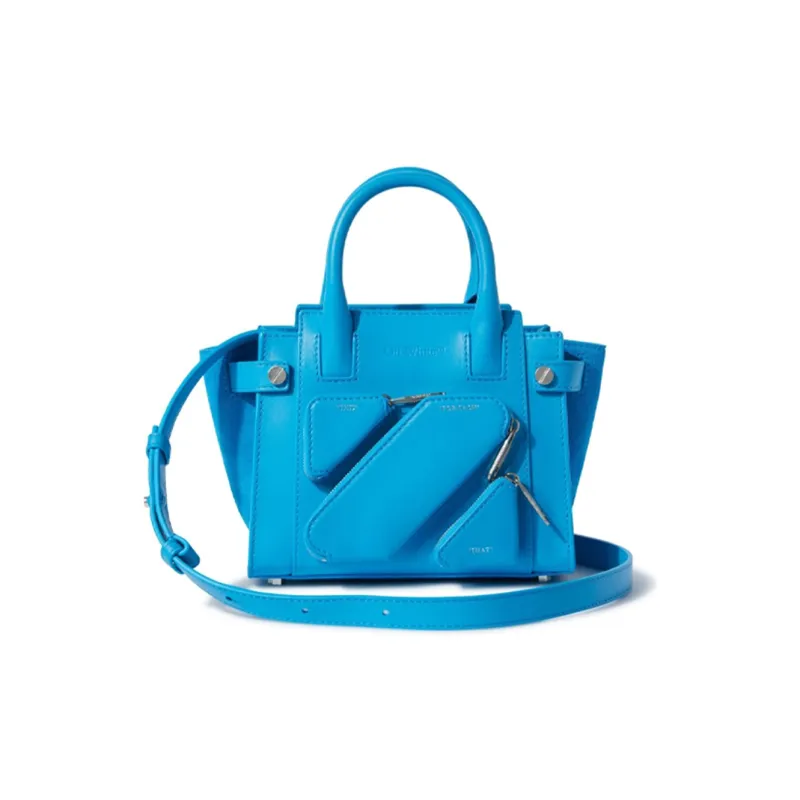 OFF WHITE Leather Shoulder Bag Crossbody Bag Handbag Small Size Women's Blue-0