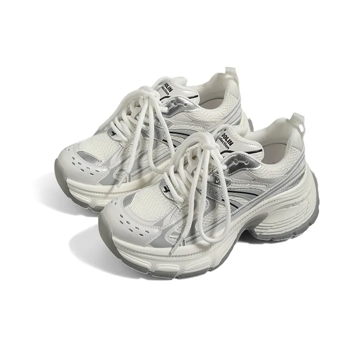 DOLIN COLLECTION Chunky Sneakers Women's Low Top Pearl White, Champagne Gold-2