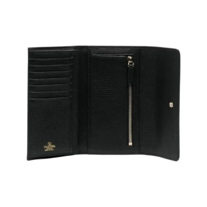 Valentino Rockstud Calfskin Wallet Women's Black-2