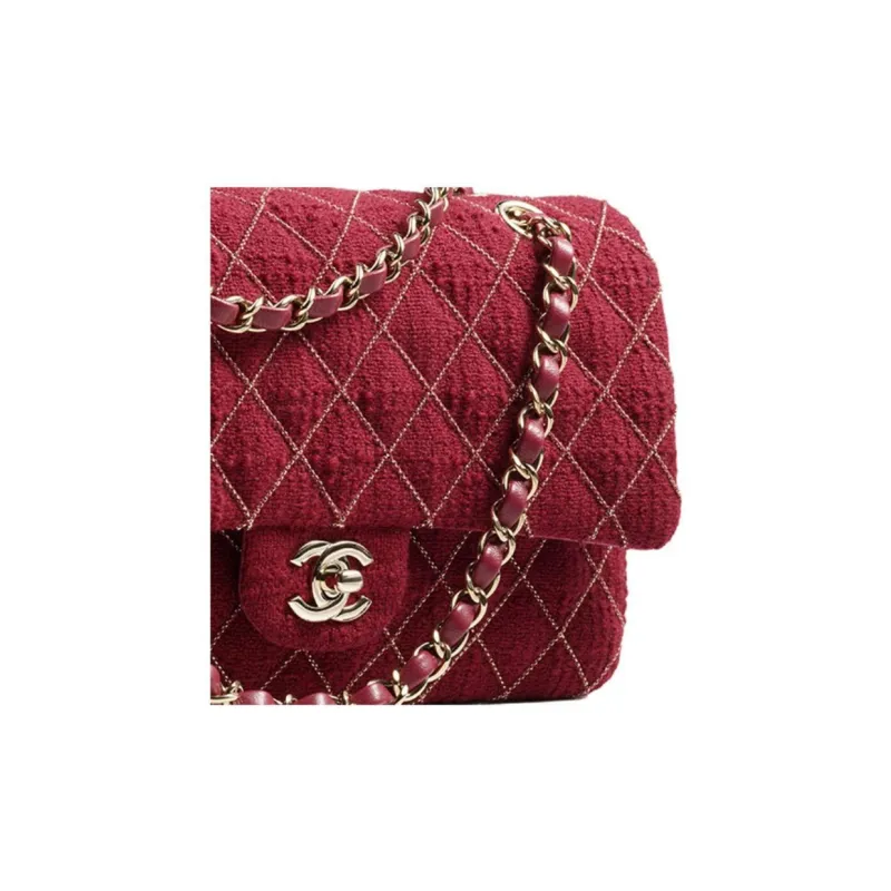 CHANEL Classic Flap CF Tweed Wool Shoulder Bag, Crossbody Bag Women's Red-2