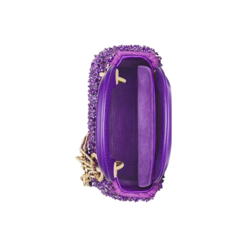 DIOR Lady Dior Rhinestone Embroidered Calfskin Shoulder Bag Crossbody Bag Handbag Mini Women's Purple-3