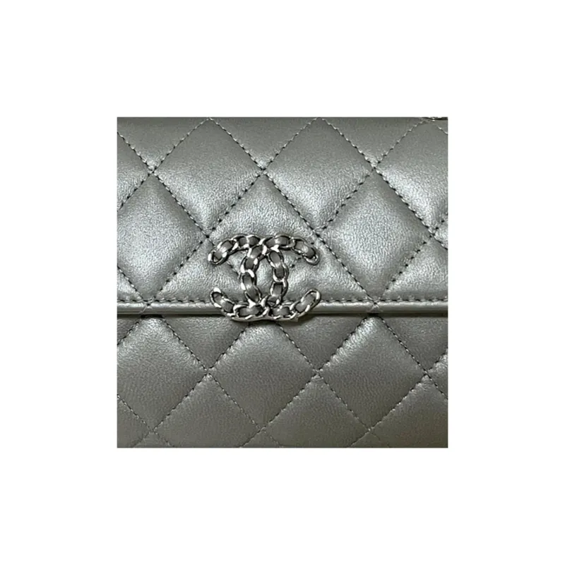 CHANEL 23P SS Sheepskin Flap Bag, One Shoulder Handbag, Crossbody Bag Tubas Women's Silver Gray-2