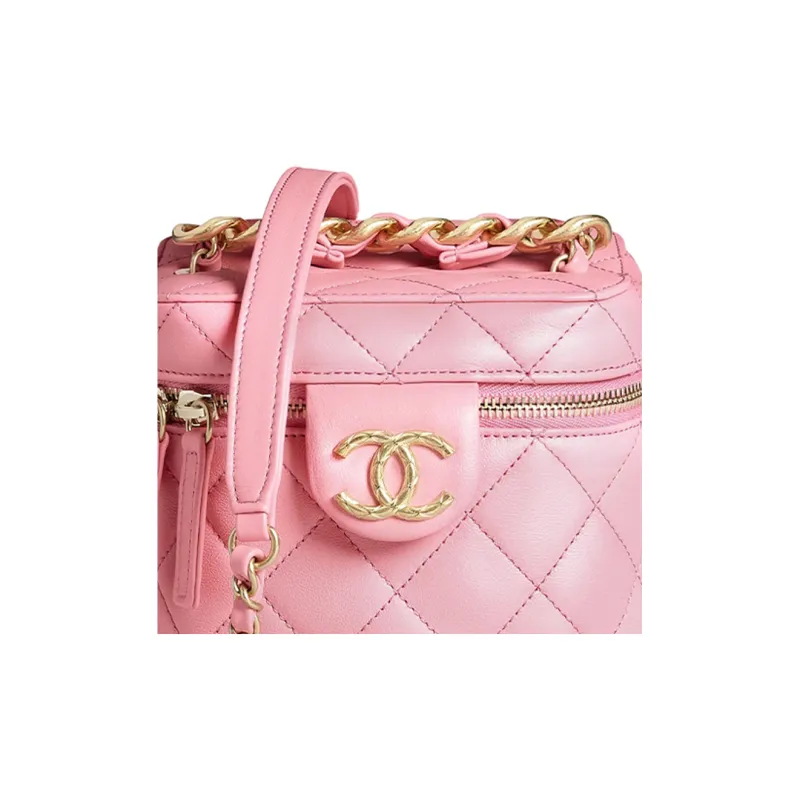 CHANEL Calfskin Makeup Bag, Shoulder Bag, Crossbody Bag Trumpets Women's Coral Pink-1