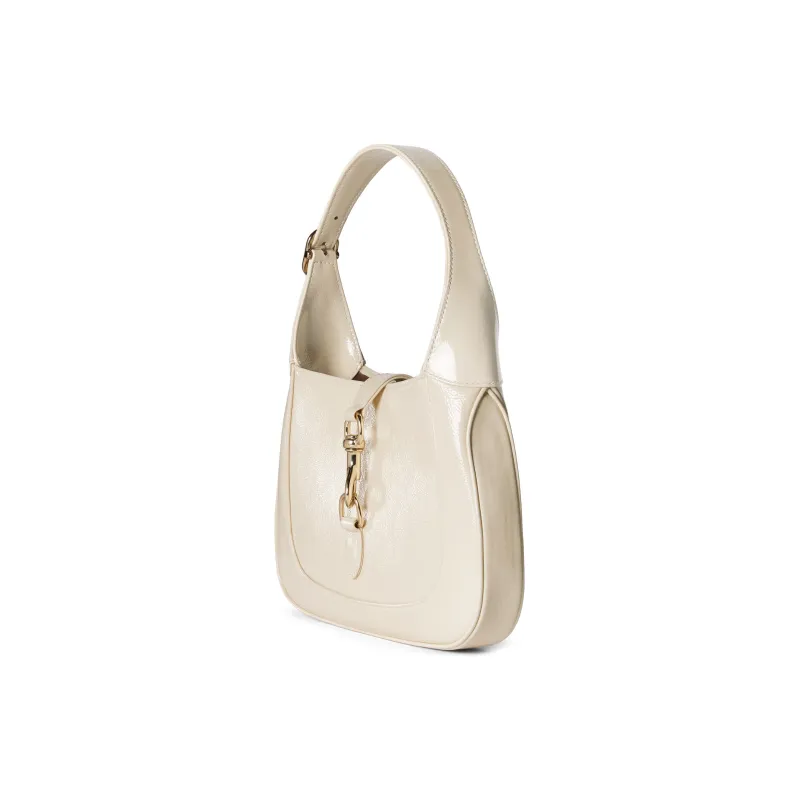 GUCCI Jackie 1961 Patent Leather Handbag, Shoulder Bag Trumpets Women's Ivory White-2