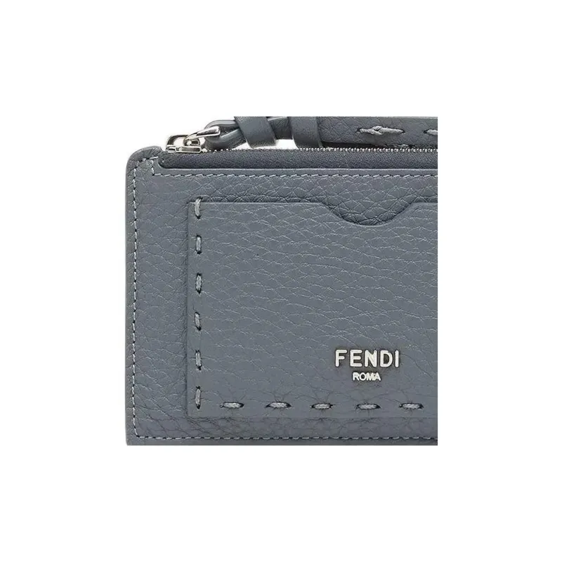 FENDI Peekaboo Calfskin Card Holder Women's Blue-3