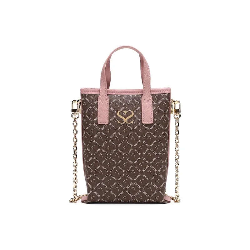 Satchi PVC Handbag Shoulder Bag Chain Pack Small Size Women's Khaki & Pink-0